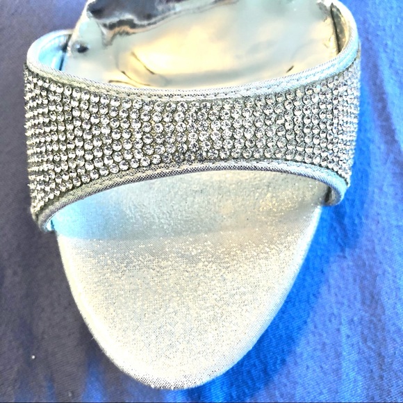 Stylo Silver Diamanté Studded Fancy High Heels Adjustable Ankle Strap - Picture 4 of 8